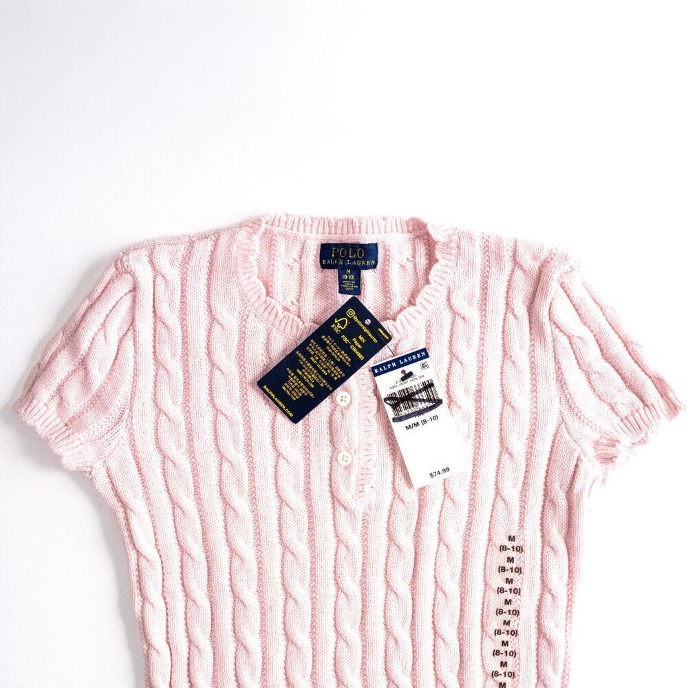 NEW Polo Ralph Lauren Girls Cable Knit Cotton Sweater Dress Pale Pink $75 M 8-10 - Picture 7 of 10